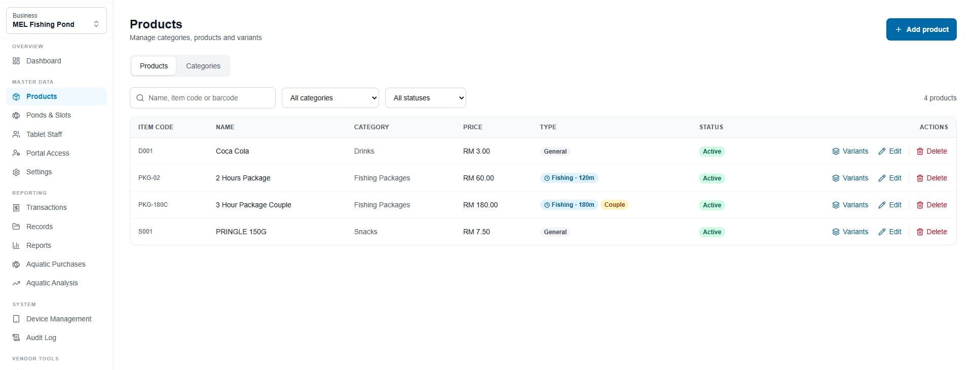 KolamPOS — Produk & Pakej